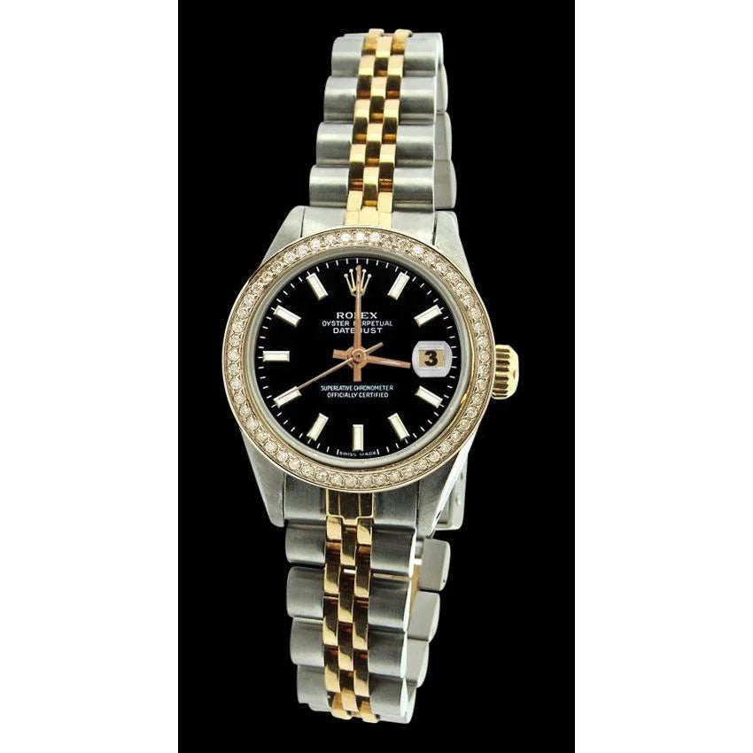 Lunette diamant Montre femme Rolex Datejust Cadran jubilé acier inoxydable & or
