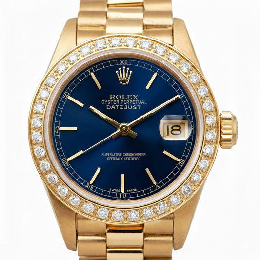 Lunette diamant Rolex Datejust Montre dame style présidentiel Or