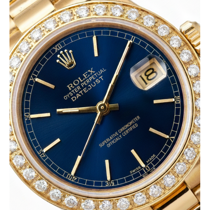 Lunette diamant Rolex Datejust Montre dame style présidentiel Or