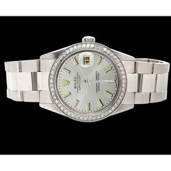 Lunette diamant acier inoxydable huître bâton blanc Cadran Rolex Datejust Montre réglage rapide