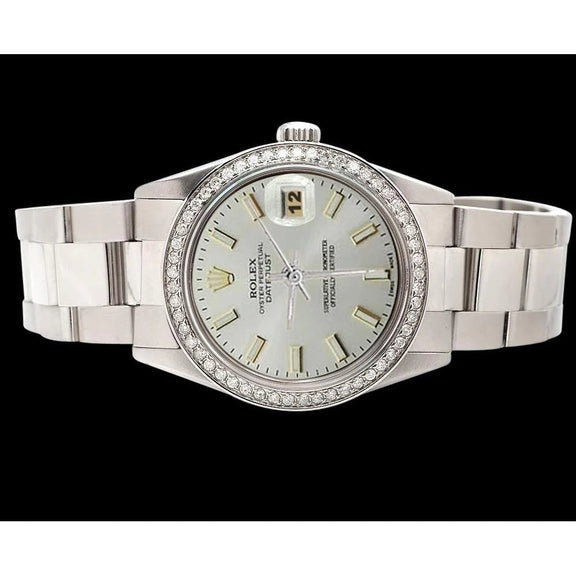 Lunette diamant acier inoxydable huître bâton blanc Cadran Rolex Datejust Montre 