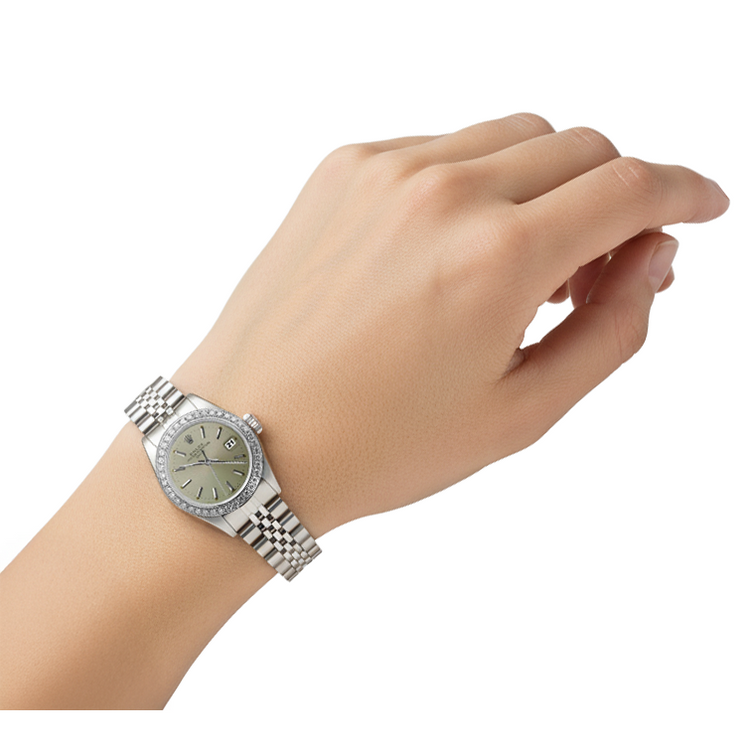 Lunette diamant, cadran bâton gris, montre-date, acier inoxydable, Jubilee P2