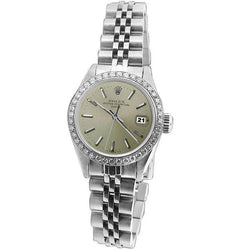 Lunette diamant, cadran bâton gris, montre-date, acier inoxydable, Jubilee