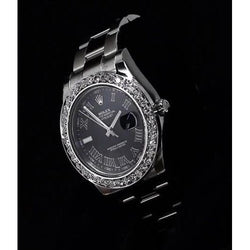 Lunette diamant personnalisée Datejust Ii Montre Rolex Bracelet huître Cadran noir