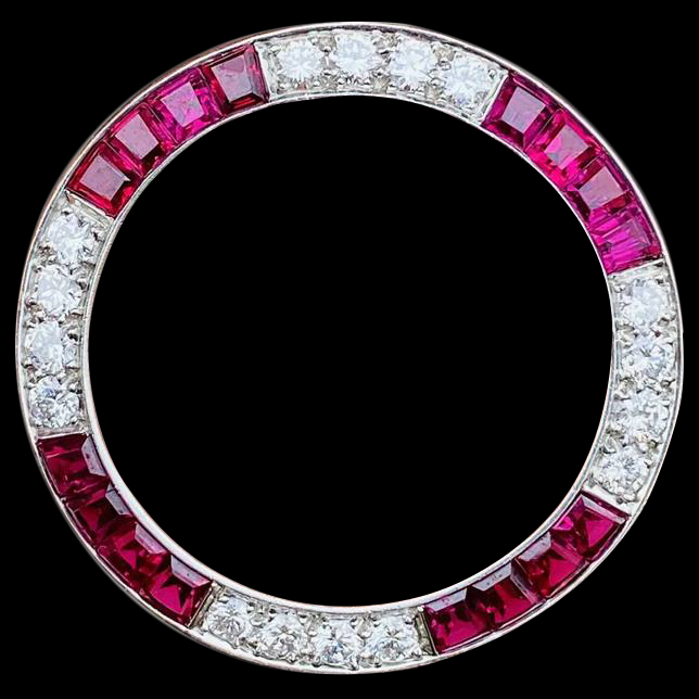 Lunette en acier inoxydable Rolex avec diamants et rubis pour montres de 36 mm