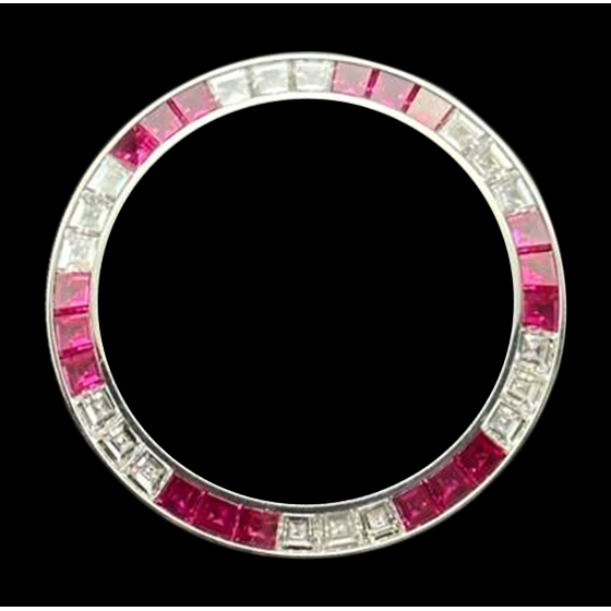 Lunette en acier inoxydable personnalisée avec pierres blanches et rubis de 4 carats pour Rolex 36 mm