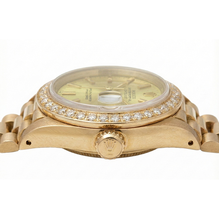 Lunette en diamant Cadran bâton de champagne Regarder Rolex Datejust Presidential