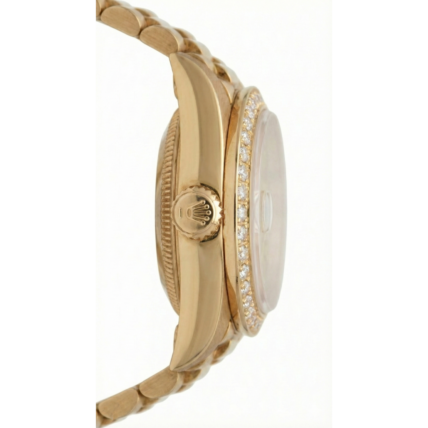 Lunette en diamant Champagne Or arabe Montre présidentielle Rolex Datejust