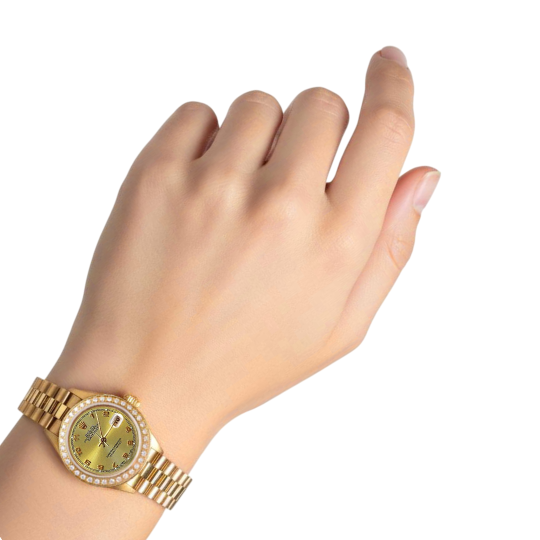 Lunette en diamant Champagne Or arabe Montre présidentielle Rolex Datejust P2
