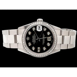 Lunette en diamant Montre Rolex Datejust acier inoxydable Cadran en diamant noir
