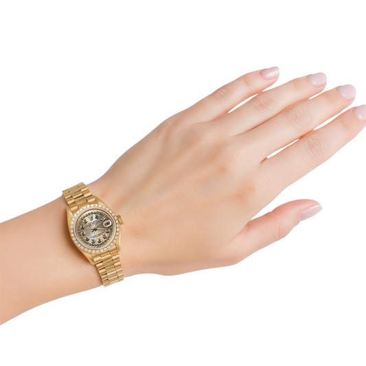 Lunette en diamant Rolex Datejust modèle président still montre cadran double rangée P2