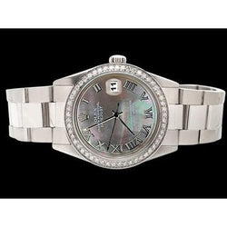 Lunette en diamant, cadran romain gris, Regarder acier inoxydable Datejust, réglage rapide Rolex
