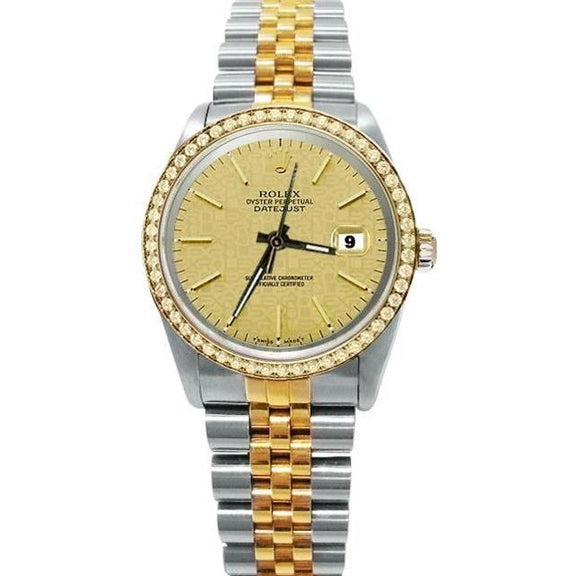 Lunette en diamant en or massif et acier inoxydable Datejust Rolex 