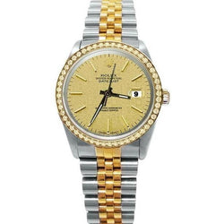 Lunette en diamant en or massif et acier inoxydable Datejust Rolex Cadran à bâton montre à réglage rapide
