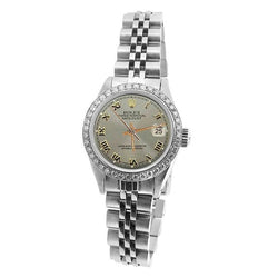 Lunette en diamant gris femmes romaines montre Rolex acier inoxydable bracelet jubilé