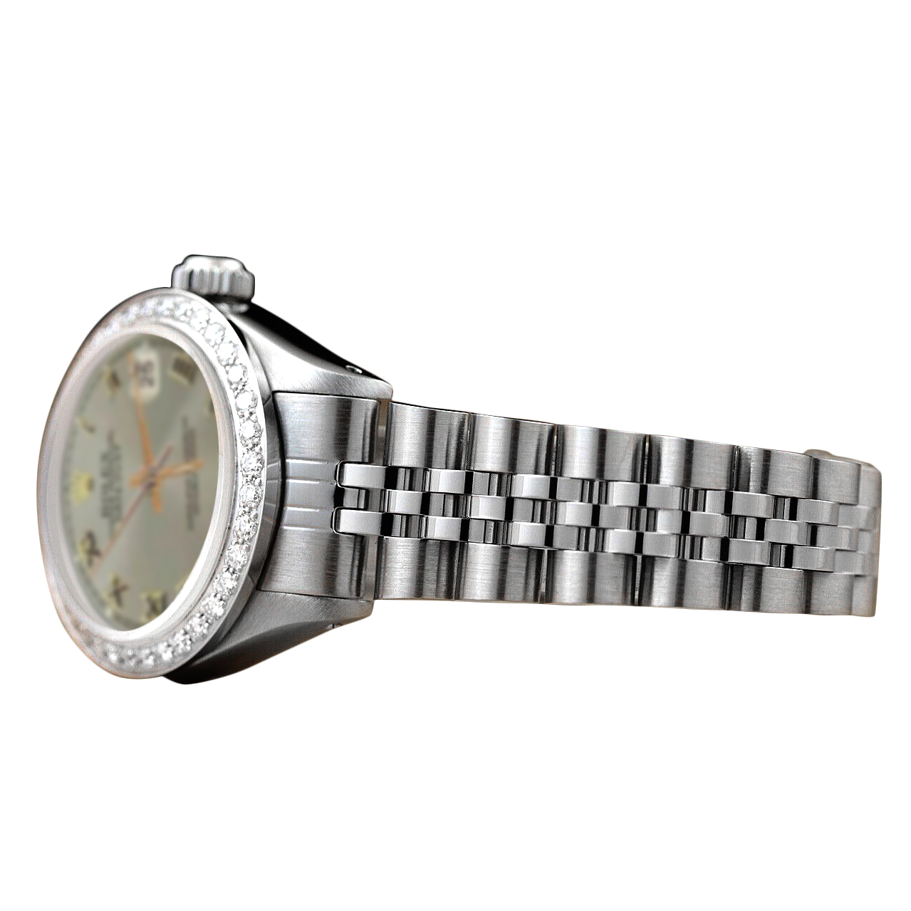 Lunette en diamant gris femmes romaines montre Rolex acier inoxydable bracelet jubilé