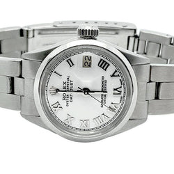 Lunette lisse cadran romain blanc Rolex Datejust montre femme acier inoxydable ˈoistər
