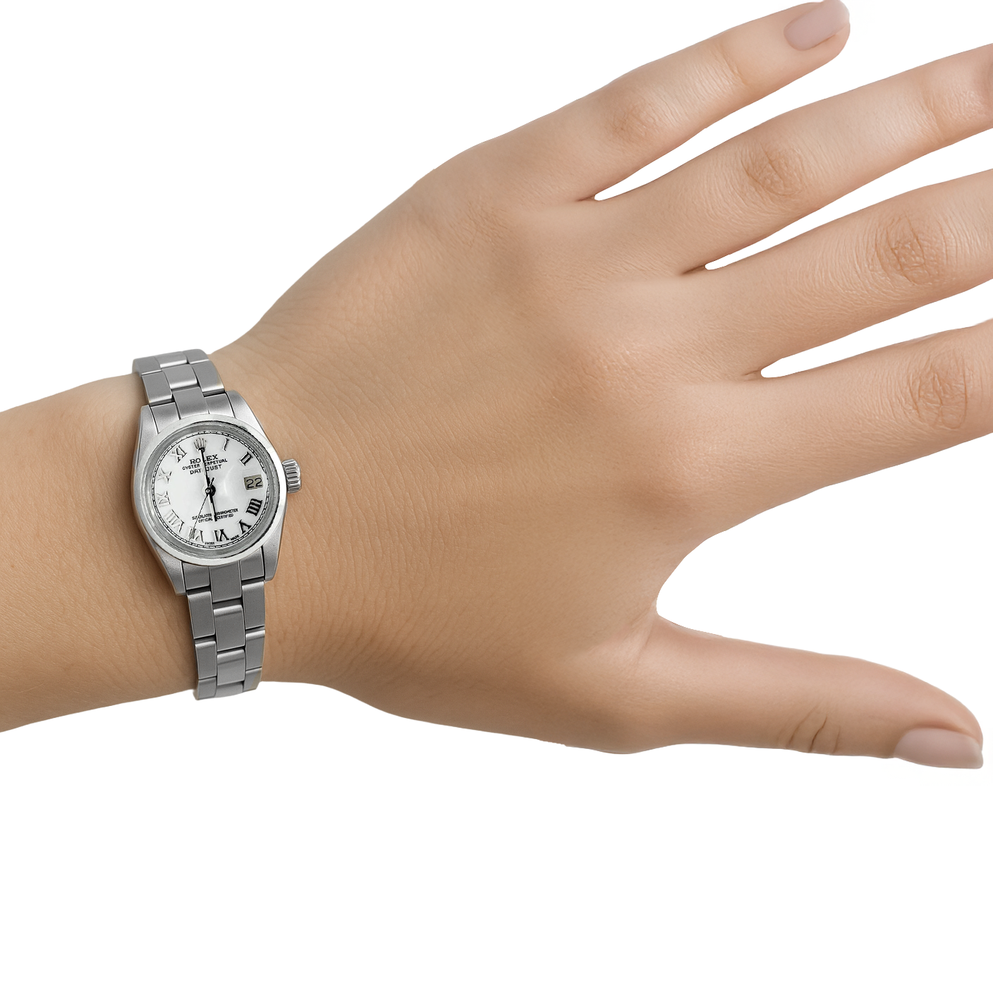 Lunette lisse cadran romain blanc Rolex Datejust montre femme acier inoxydable ˈoistər