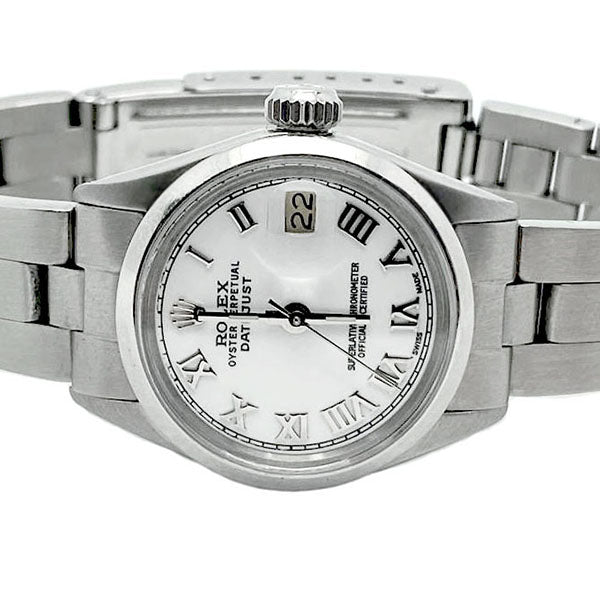 Lunette lisse cadran romain blanc Rolex Datejust montre femme acier inoxydable ˈoistər