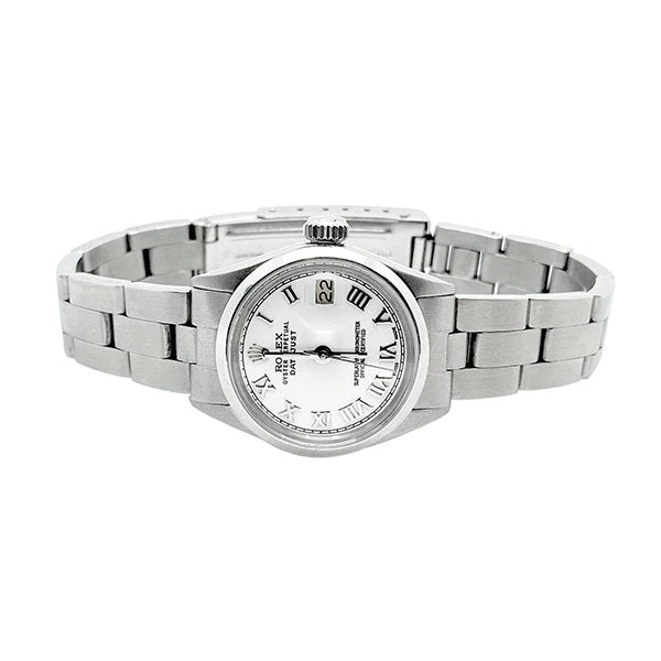 Lunette lisse cadran romain blanc Rolex Datejust montre femme acier inoxydable ˈoistər