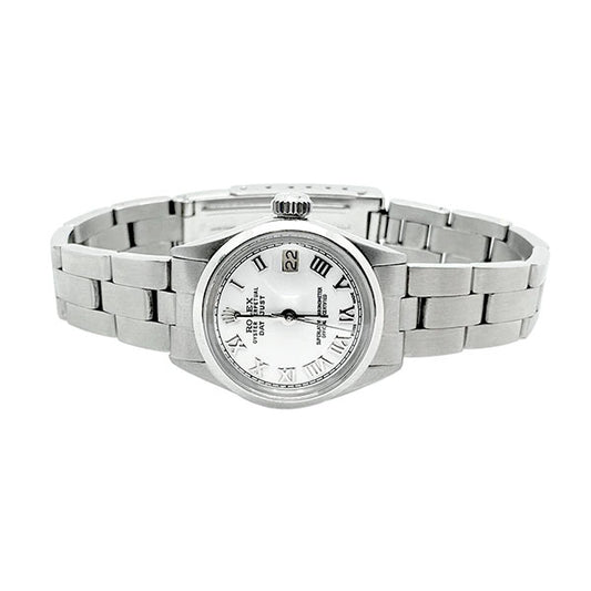 Lunette lisse cadran romain blanc Rolex Datejust montre femme acier inoxydable ˈoistər