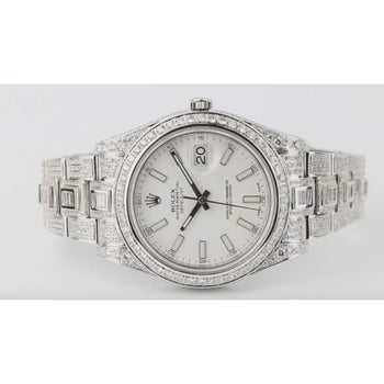 MONTRE ROLEX DATEJUST II POUR HOMMES 16 CT GLACÉ DIAMANT PERSONNALISÉ ACIER INOXYDABLE