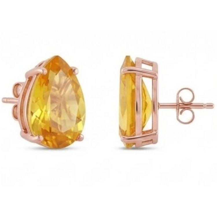 Citrine Goutte Gemstone Earring en Or Rose 14 Carats – vue de côté
