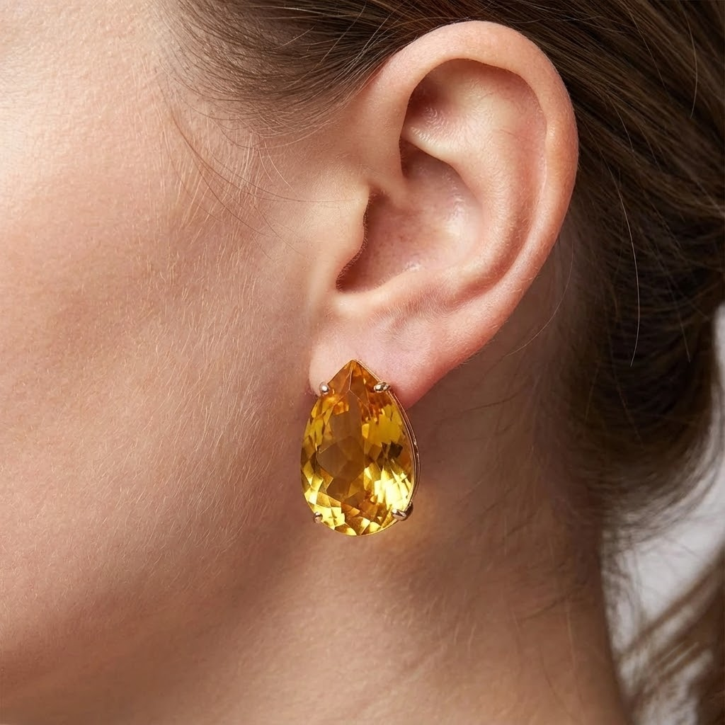 Gemstone Earring Or Rose 14 Carats avec Citrine – vue de profil