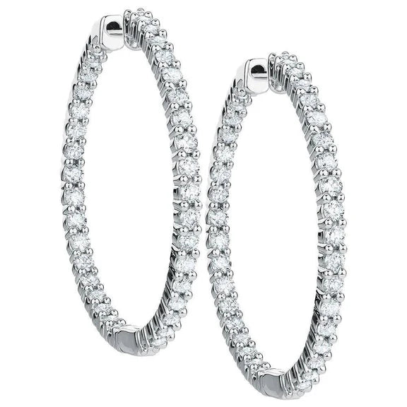 Magnifique Boucle D'Oreille En Or Blanc 14K Avec Réel Diamants Ronds De 3,50 Carats Pour Femme.