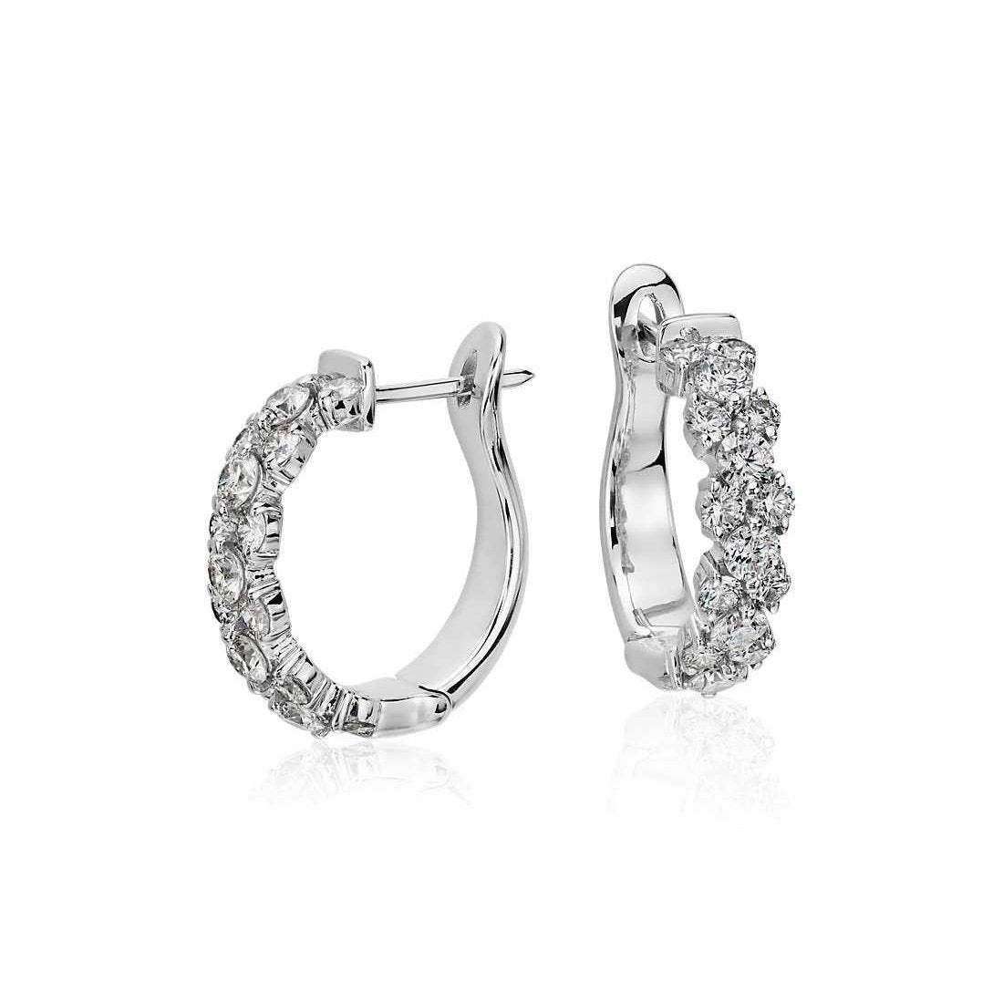 Magnifique Boucle D'Oreille Femme En Naturel Diamants Ronds De 3,50 Carats En Or Blanc