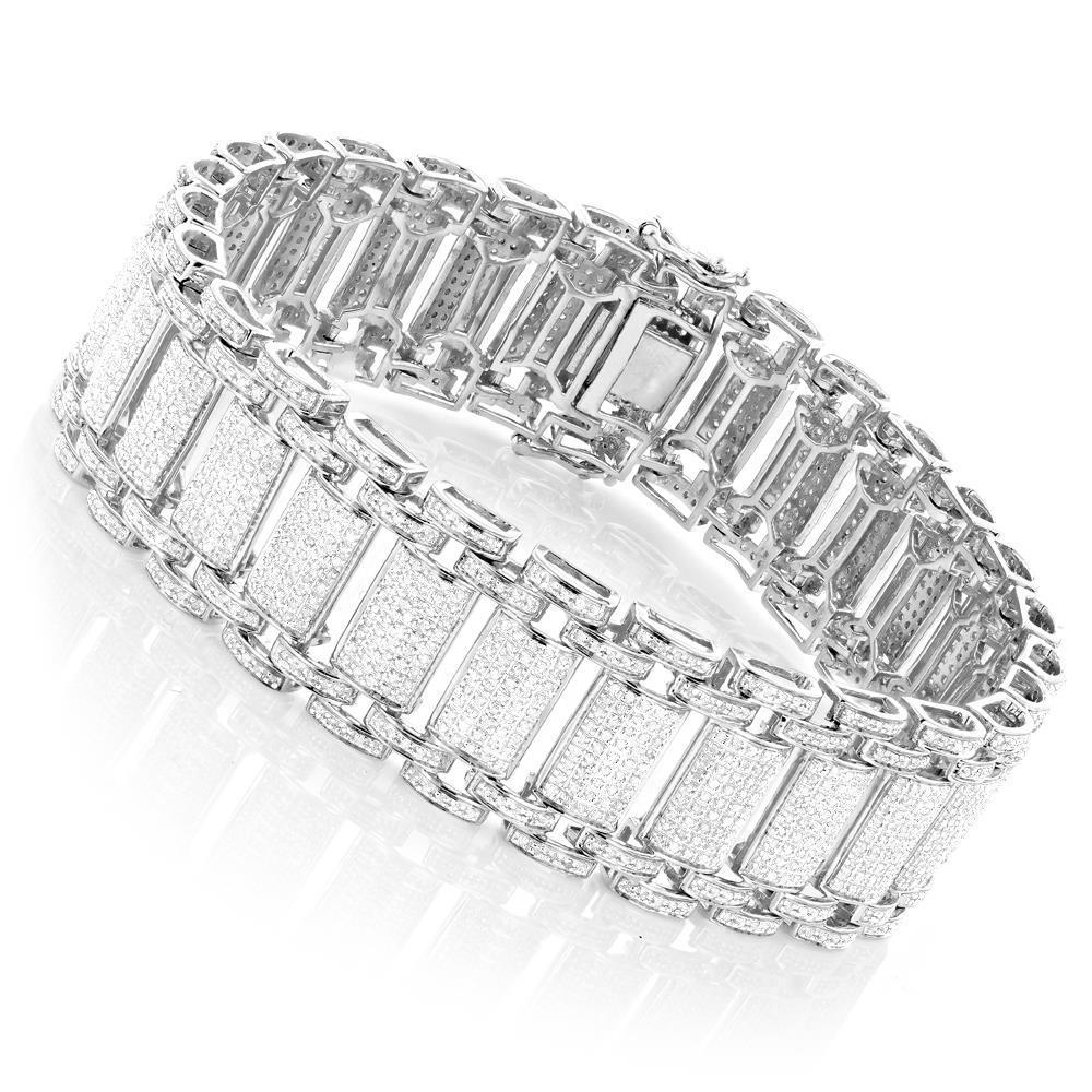 Magnifique Bracelet Rond 43 Carats Réel Diamant Homme Or Blanc 14K