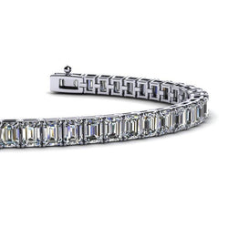 Magnifique Bracelet Tennis Réel Diamant Taille Emeraude En Or Blanc 14K 23,85 Ct.