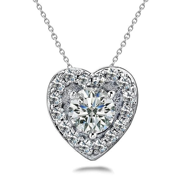 Magnifique Collier Pendentif Naturel Diamants Coupe Ronde 6,50 ct Or Blanc 14K