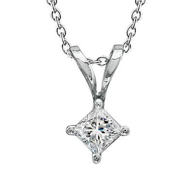 Magnifique Collier Princesse Réel Diamant Pendentif 1.50 Carat Or Blanc 14K