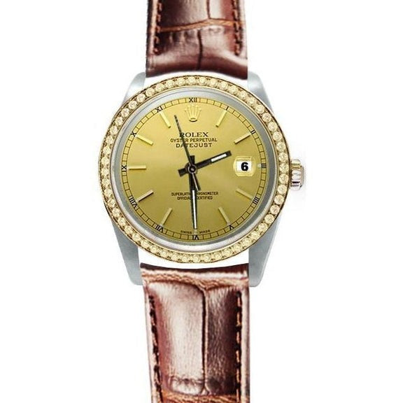Magnifique cadran bâton de champagne Date montre Rolex bracelet 