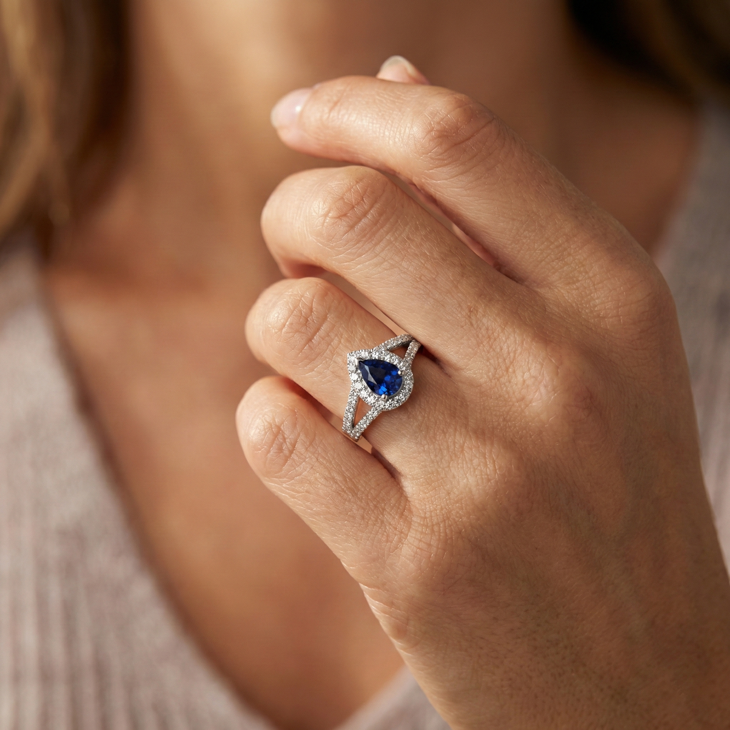 naturel pear diamant 2.50carats bague avec accents diamants