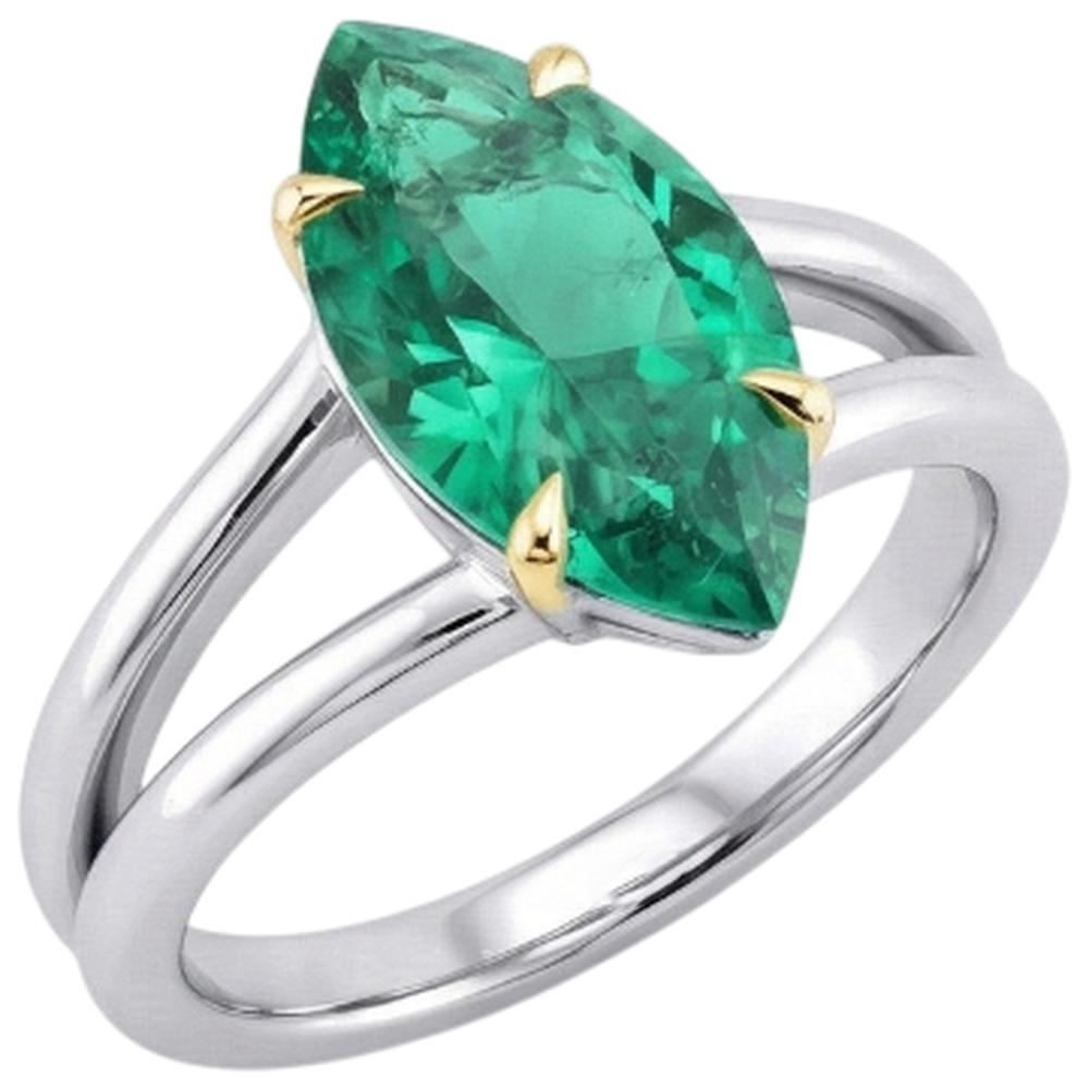 Émeraude Bague avec Gemme 4 carats Or Bicolore 14 Carats – vue de face