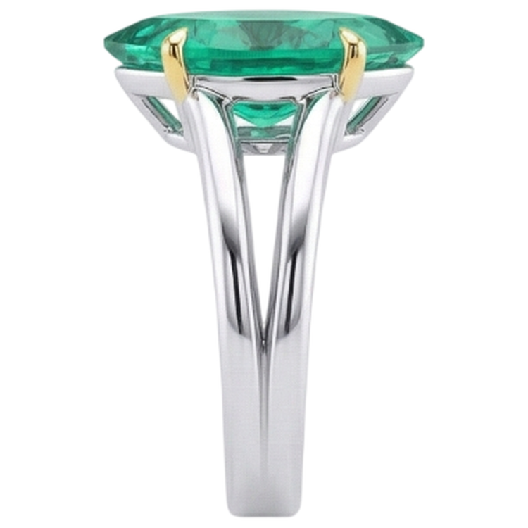 Émeraude Marquise Bague avec Gemme en Or Bicolore 14 Carats – vue d'angle