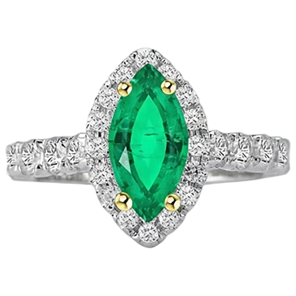 Bague Pierre Précieuse Or Bicolore 14 Carats avec Émeraude – vue de face
