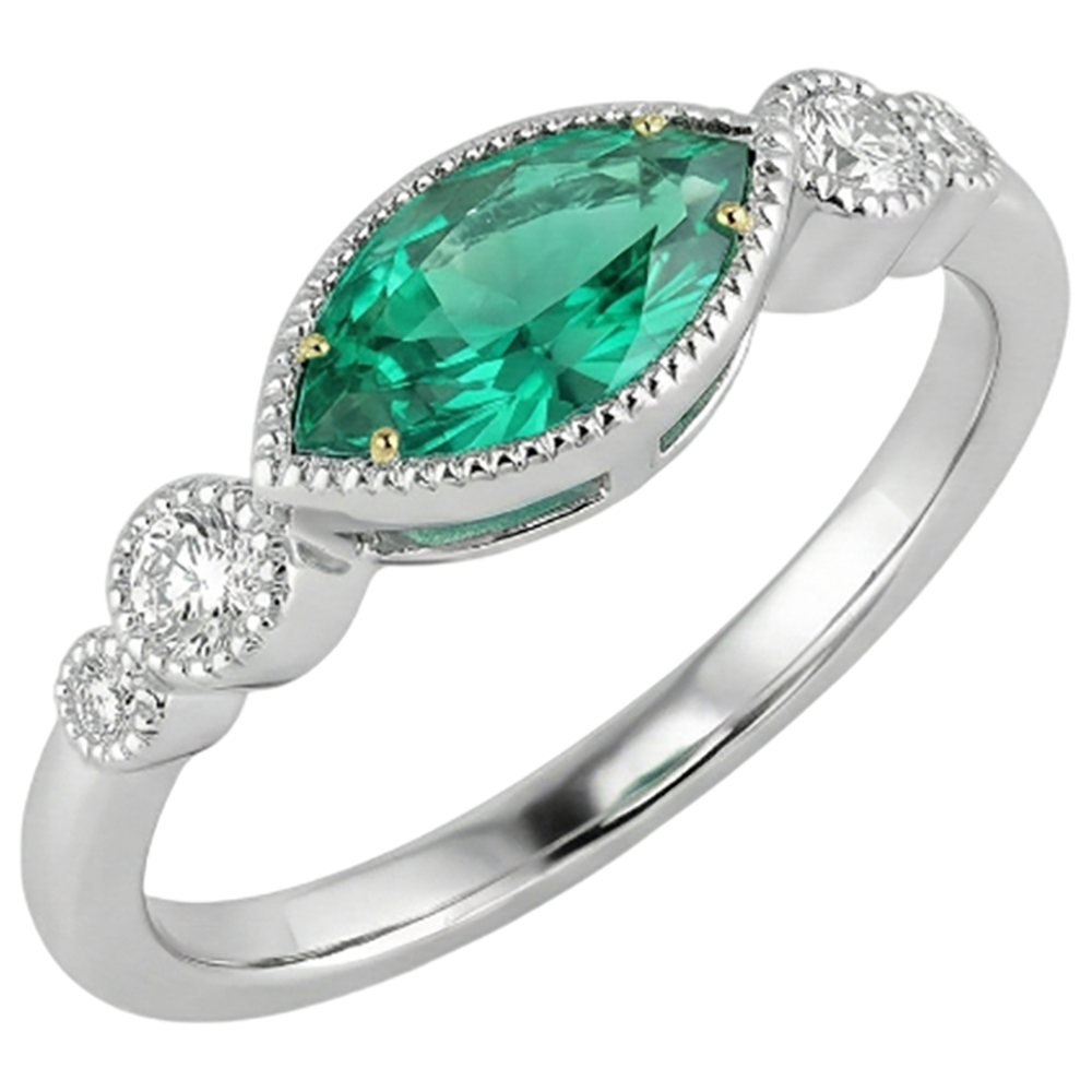 Bague avec Gemme Or Bicolore 14 Carats avec Émeraude Fine – vue de face