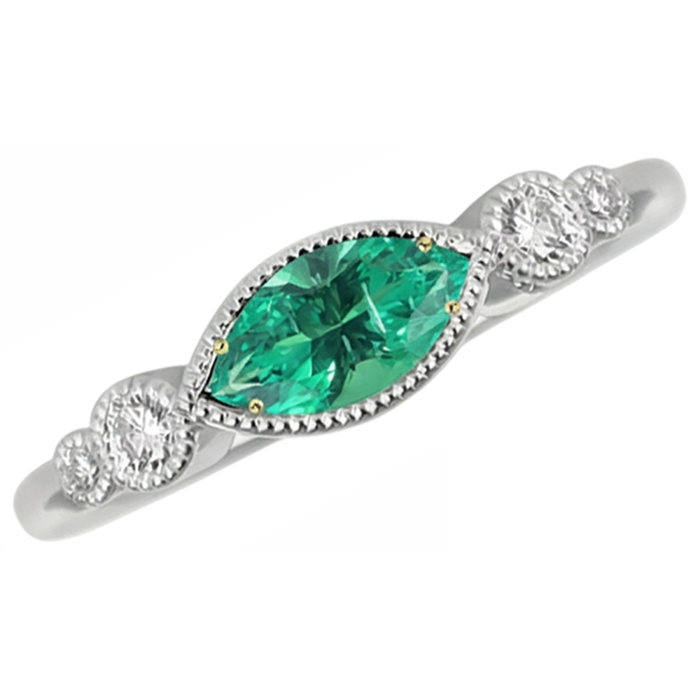 Émeraude Fine Bague avec Gemme 1 carats Or Bicolore 14 Carats – vue d'angle