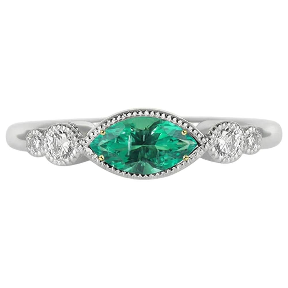 Bague avec Gemme Or Bicolore 14 Carats avec Émeraude Fine – vue de profil