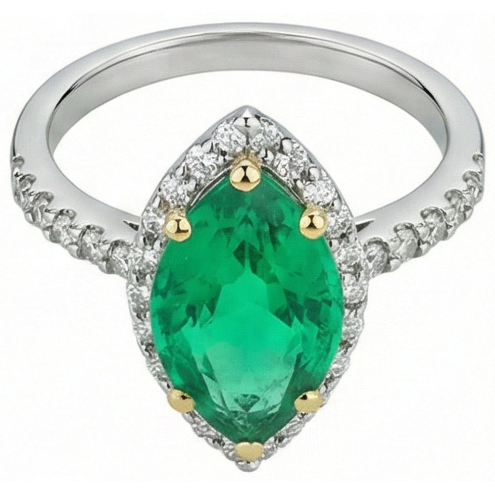 Émeraude Colombienne Bague Pierre de Couleur 3,50-carats Or 14K Bicolore – vue d'angle