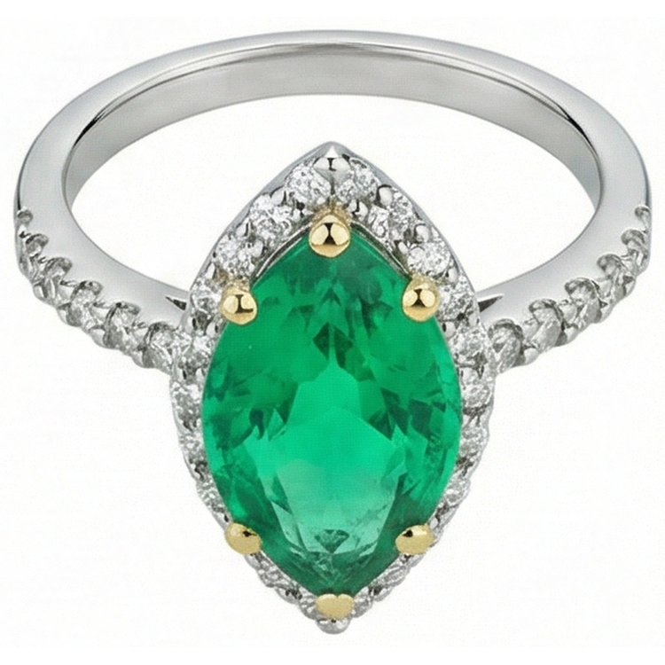 Émeraude Colombienne Bague Pierre de Couleur 3,50-carats Or 14K Bicolore – vue d'angle