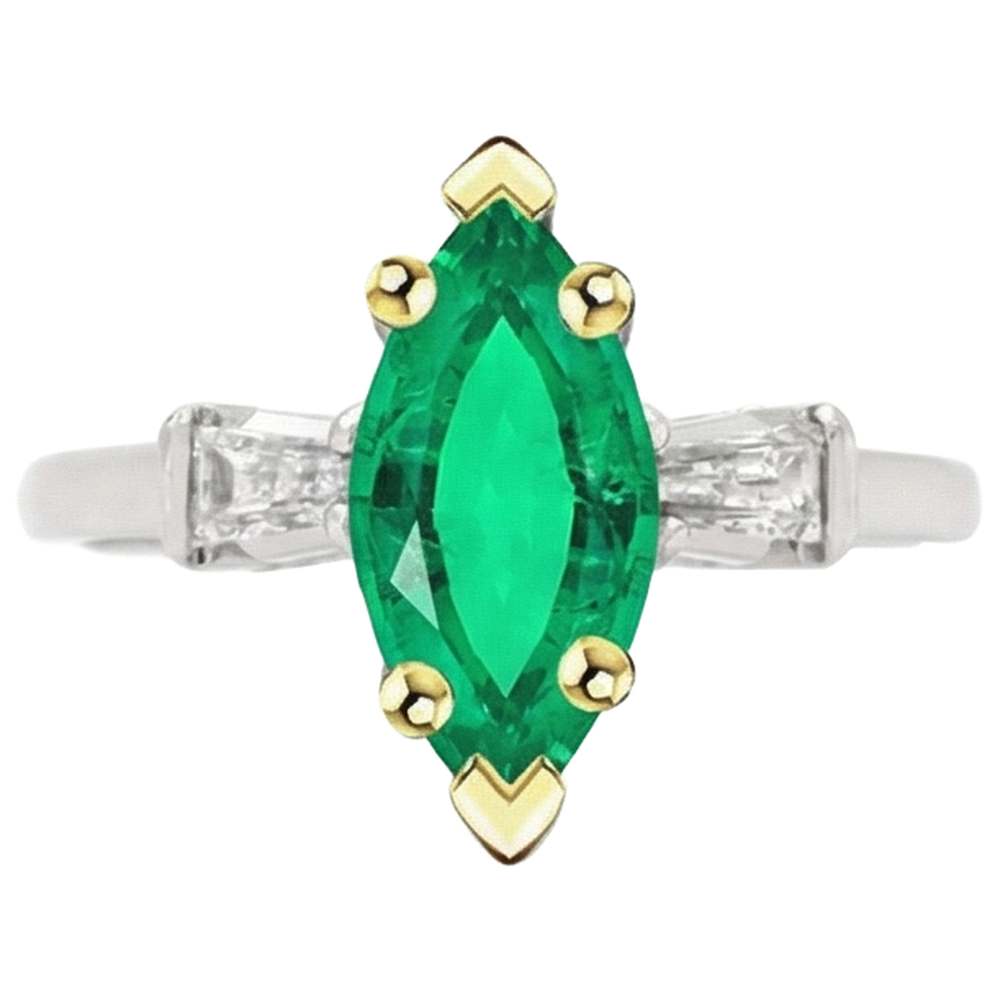 Émeraude Fine Bague Pierre Précieuse 3,50 carats Or 14K Bicolore – vue de face