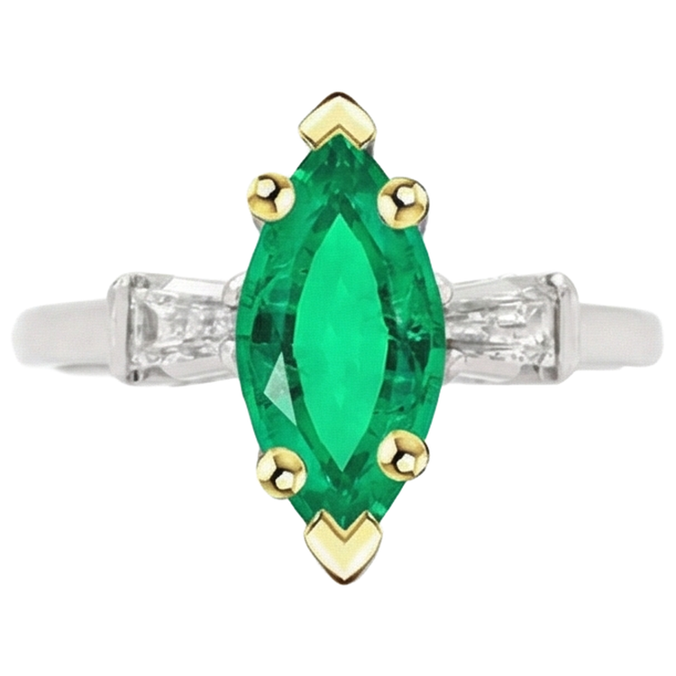 Émeraude Fine Bague Pierre Précieuse 3,50 carats Or 14K Bicolore – vue de face