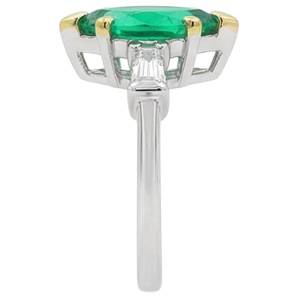 Émeraude Fine Bague Pierre Précieuse 3,50-carats Or 14K Bicolore – vue de dessus