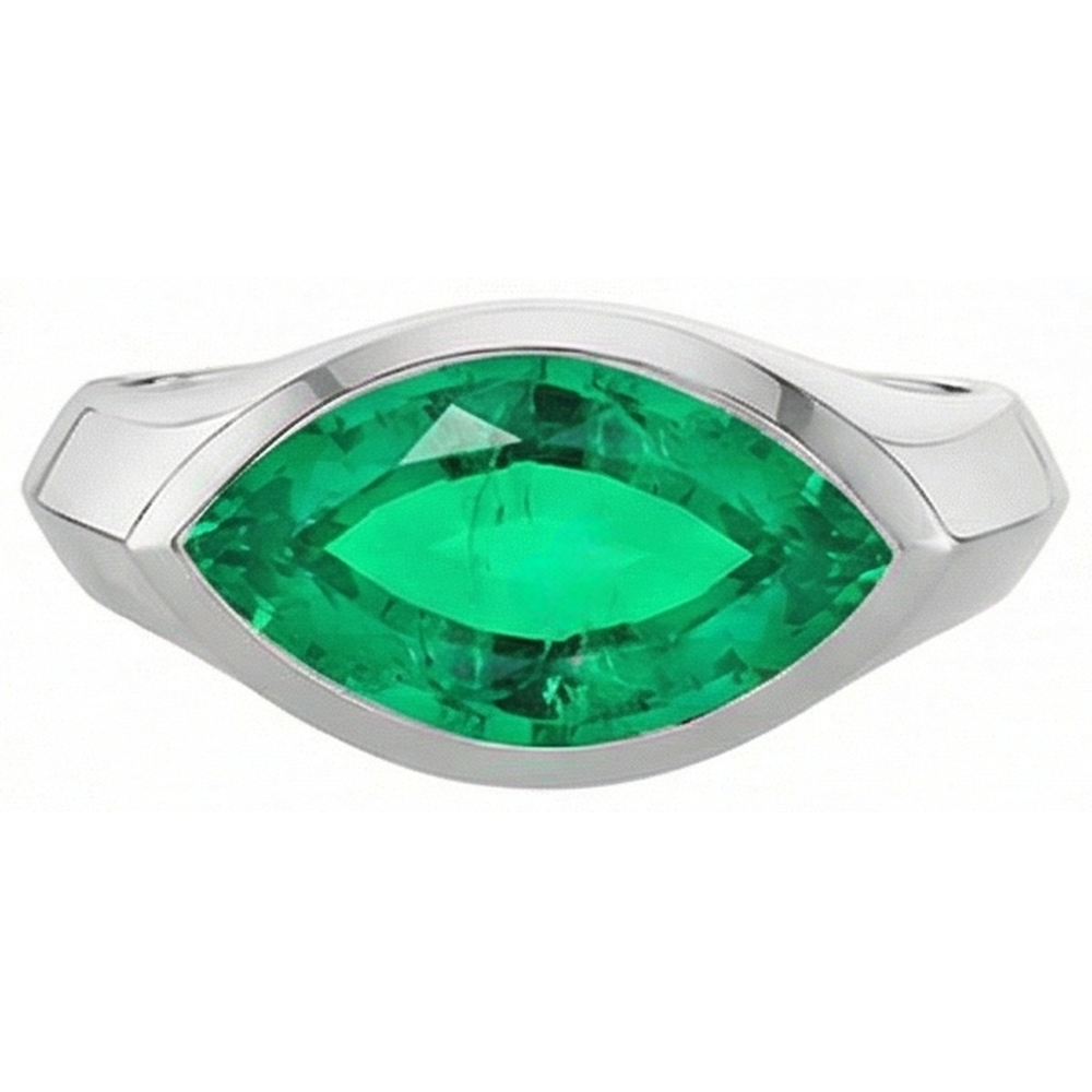 Bague Pierre Précieuse Or 14K Blanc avec Émeraude Colombienne – vue d'angle