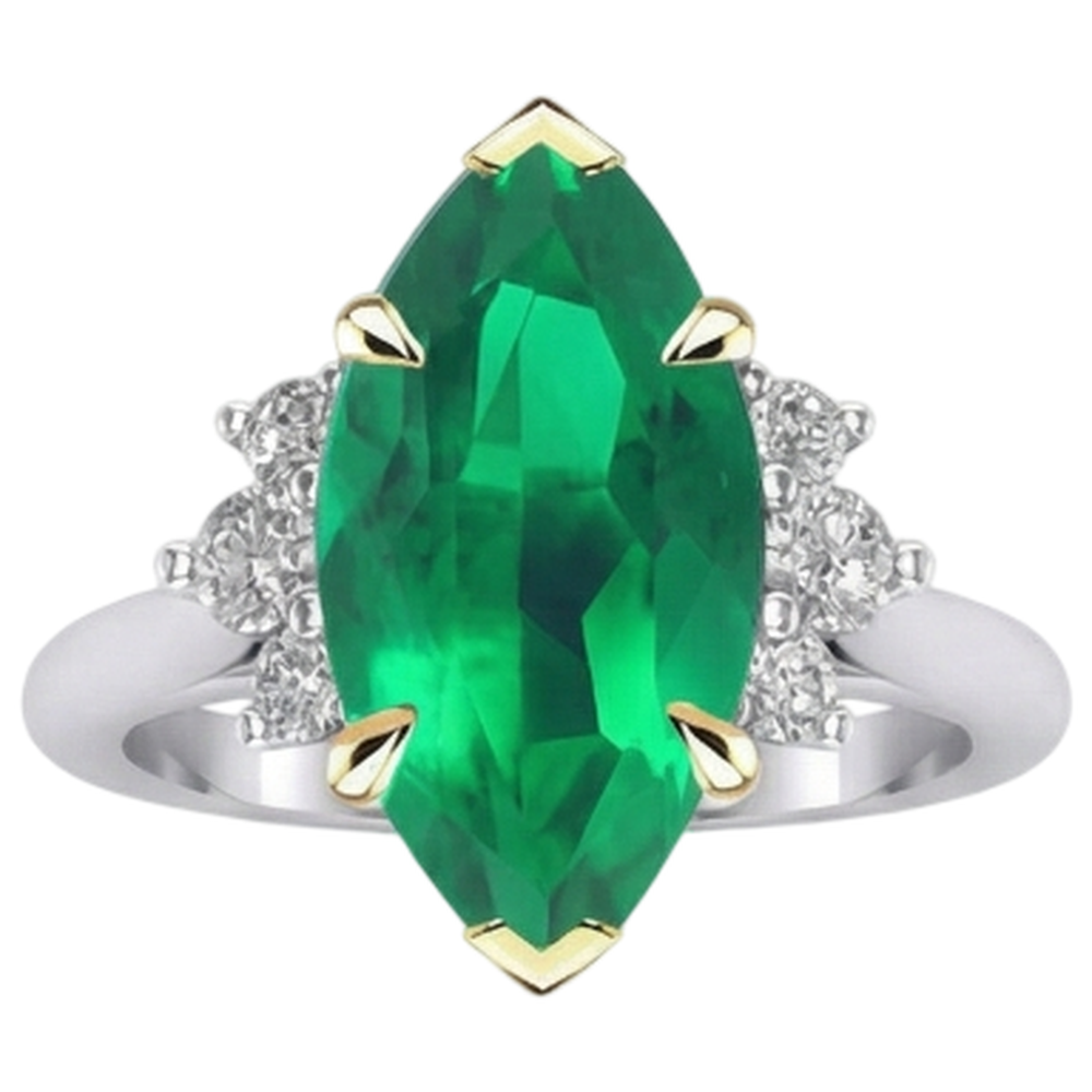 Émeraude Colombienne Marquise Bague avec Gemme en Or Deux Tons 14 Carats – vue d'angle