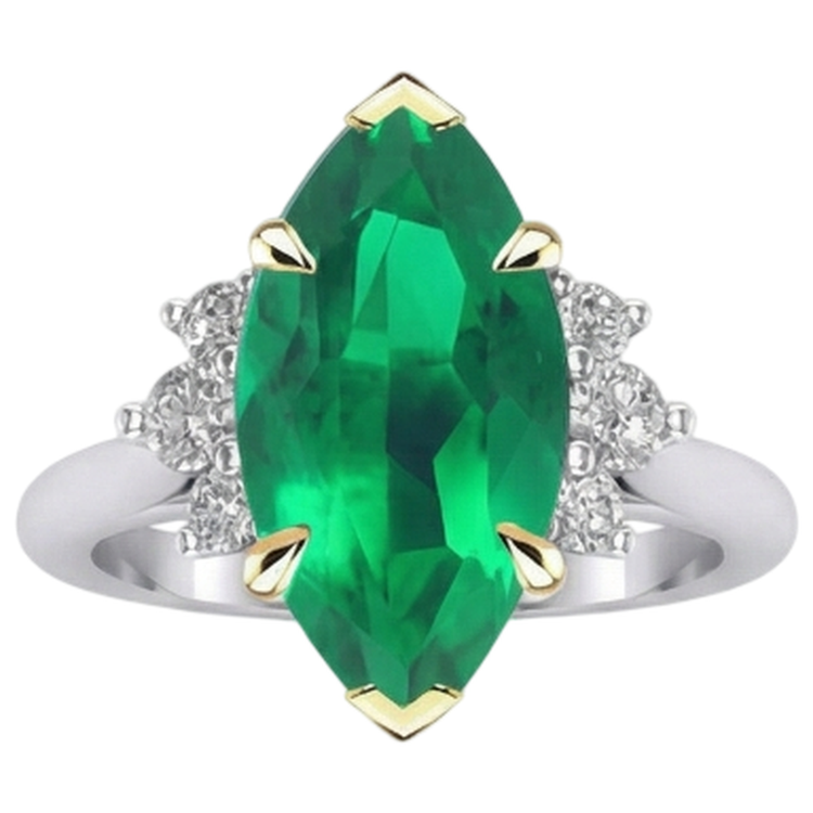 Émeraude Colombienne Marquise Bague avec Gemme en Or Deux Tons 14 Carats – vue d'angle
